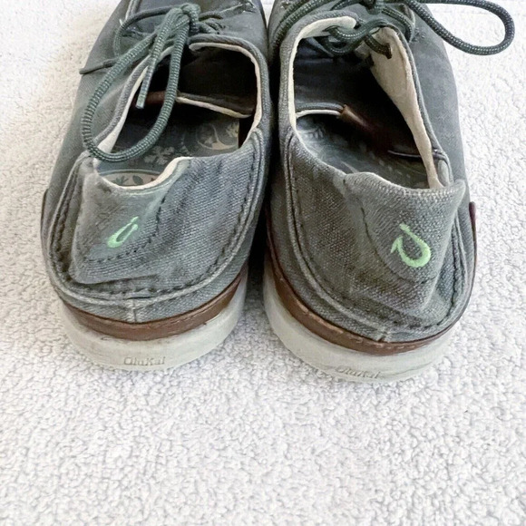 OluKai Manoa Mens 10.5 Casual Oxfords Lace Up Shoes Canvas Slip On Gray Comfort - Picture 4 of 12